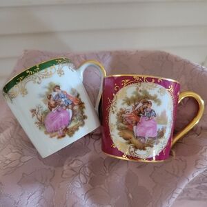 Vintage Limoges France Veritable Porcelaine Demitasse Cups (2) ~ Courting Couple